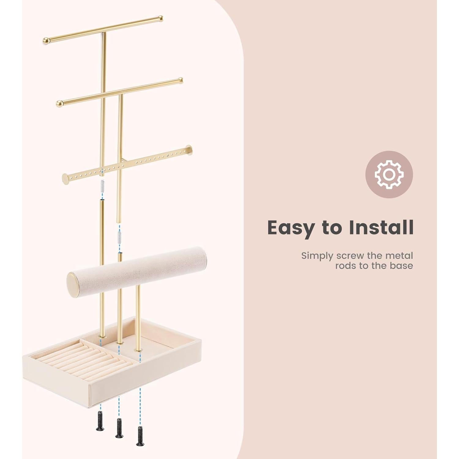 Soporte de Joyería Lolalet Beige con Bandeja de Terciopelo 4 Niveles