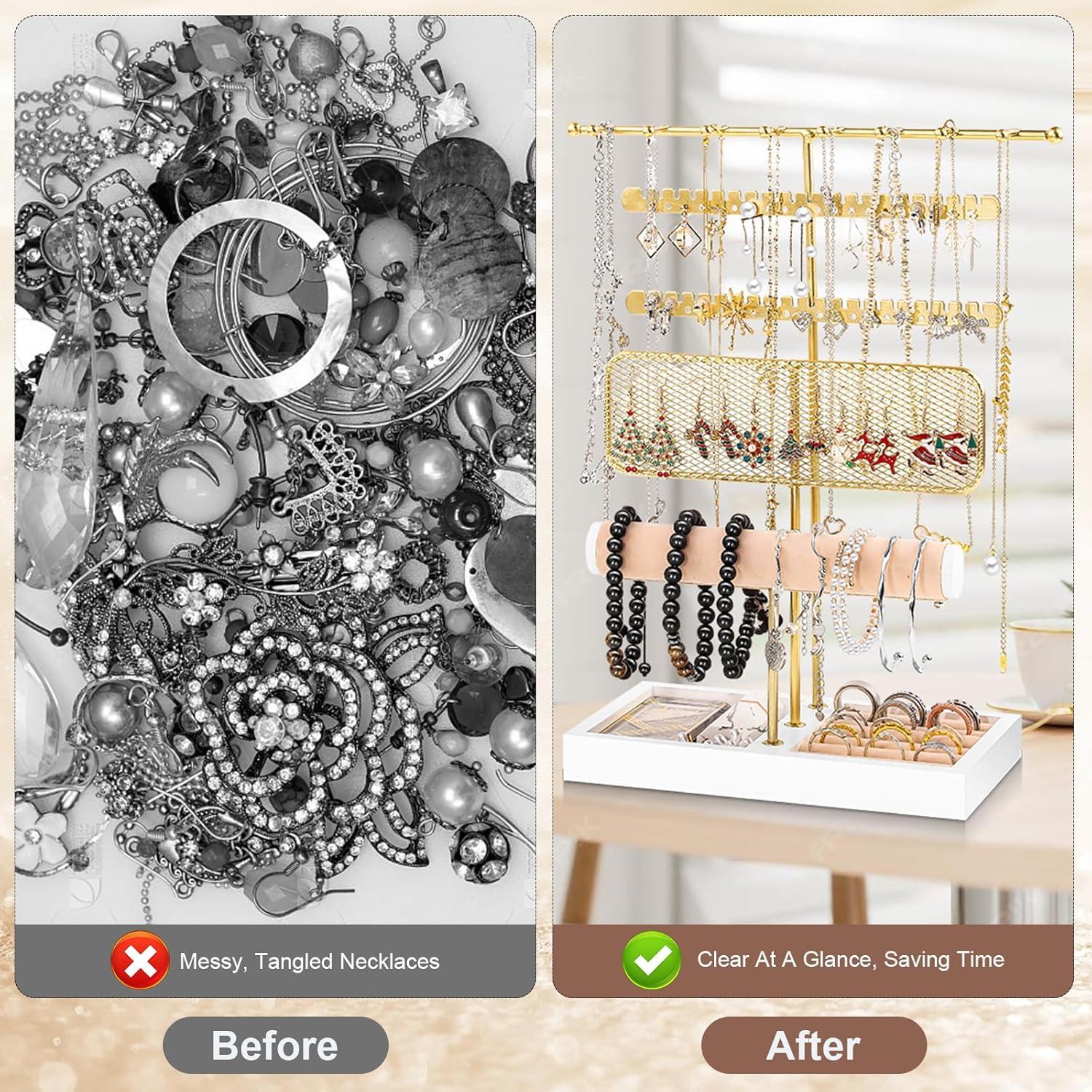 Soporte Organizador de Joyería Dntorx 4 Compartimentos Beige