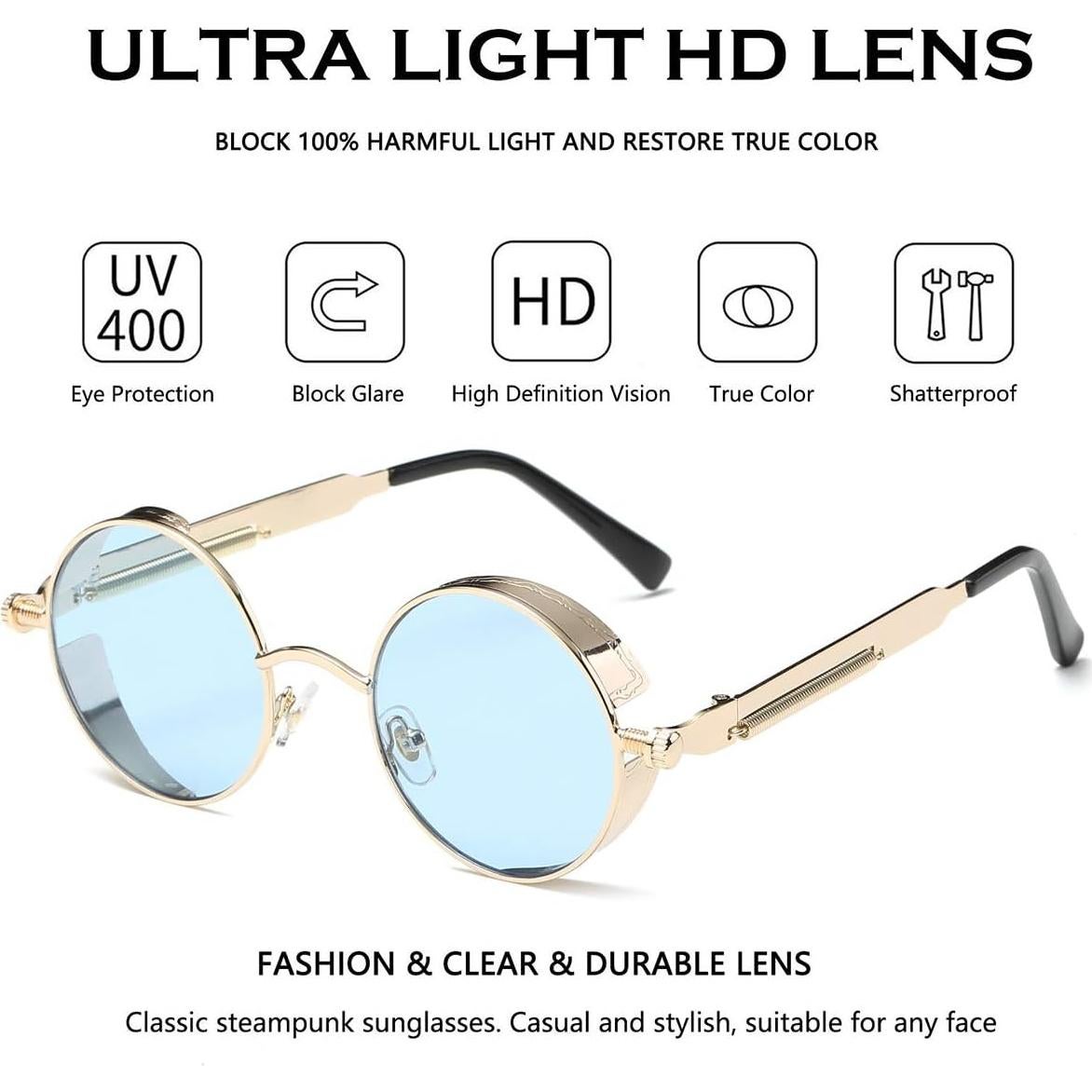 Gafas de Sol Redondas Dollger Metal UV400 Azul Dorado