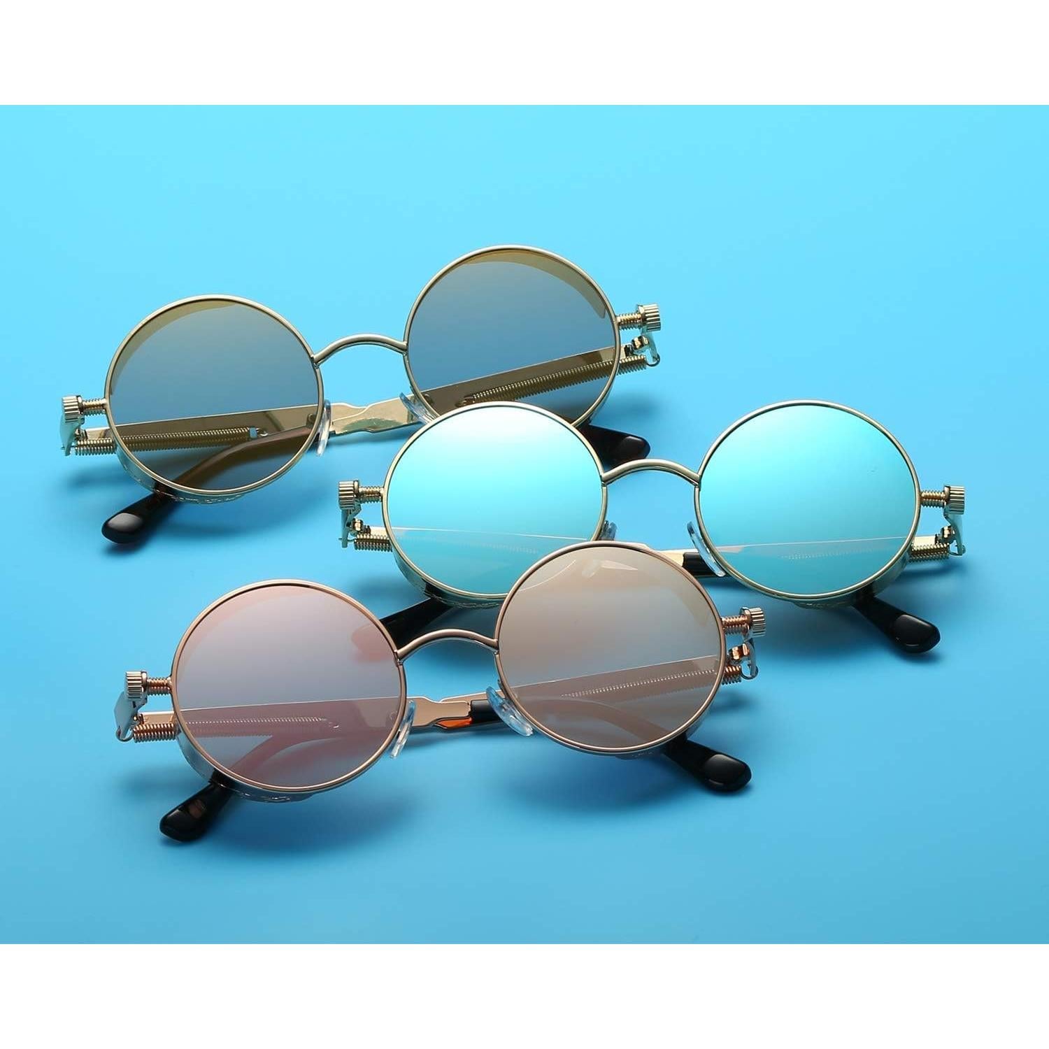 Gafas de Sol Redondas Dollger Metal UV400 Azul Dorado