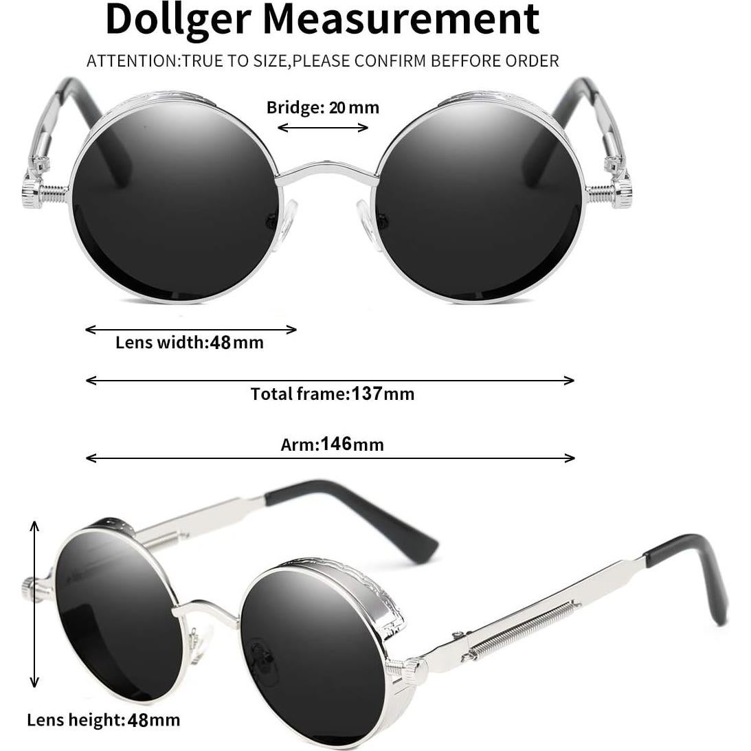 Gafas de sol redondas Dollger UV400 metal retro estilo