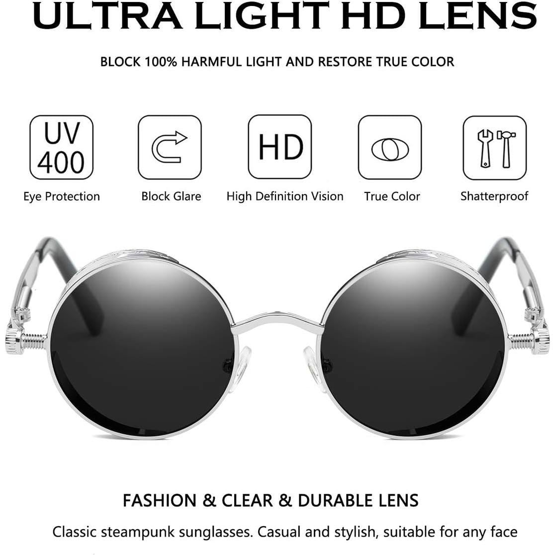 Gafas de sol redondas Dollger UV400 metal retro estilo