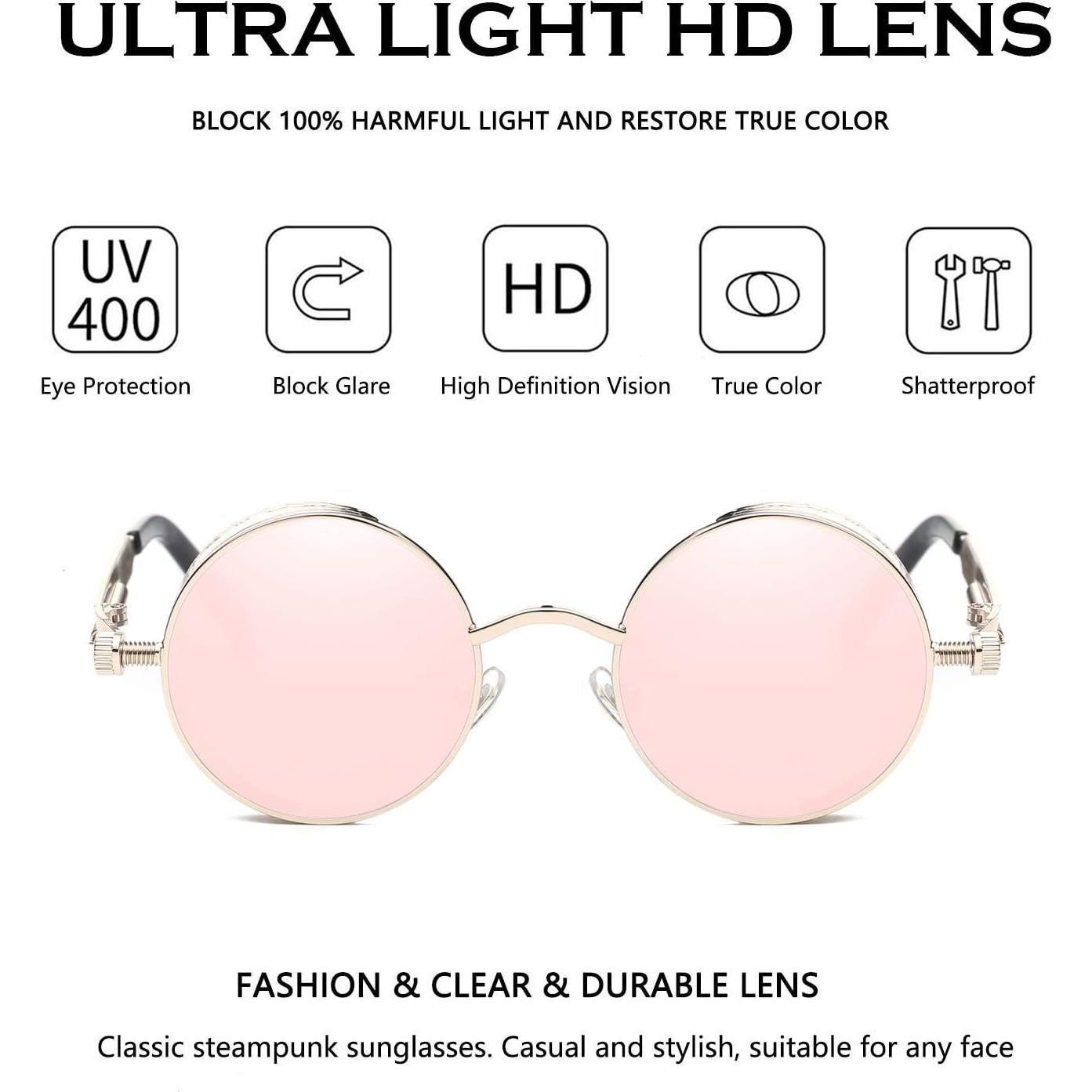 Gafas de sol redondas Dollger UV400 metal rosa dorado