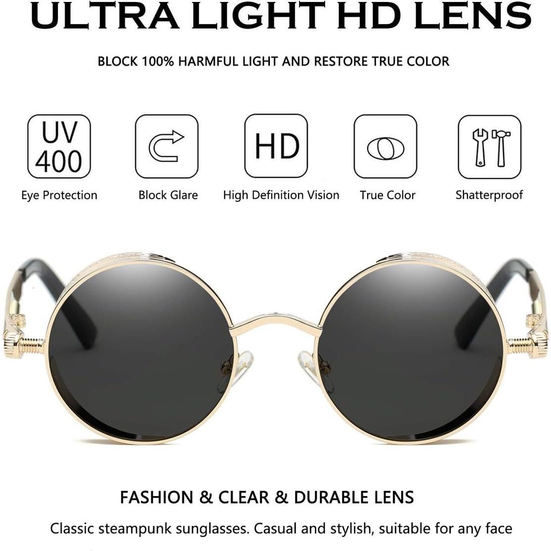 Gafas de Sol Redondas Steampunk Dollger UV400 Metal