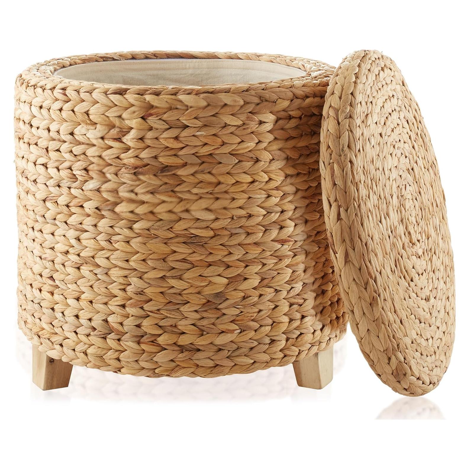 Ottomán de Almacenamiento Redondo Casafield 45 cm Natural