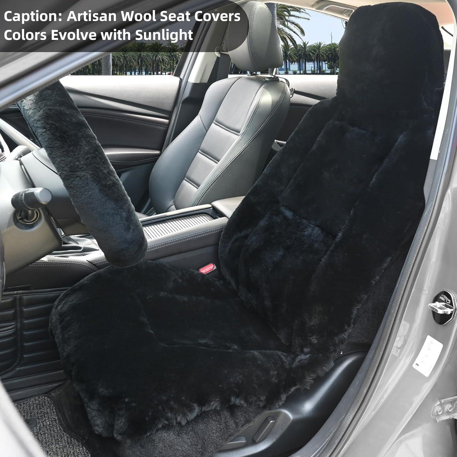 Funda de Asiento de Coche Aegis de Piel de Oveja Merino Negra