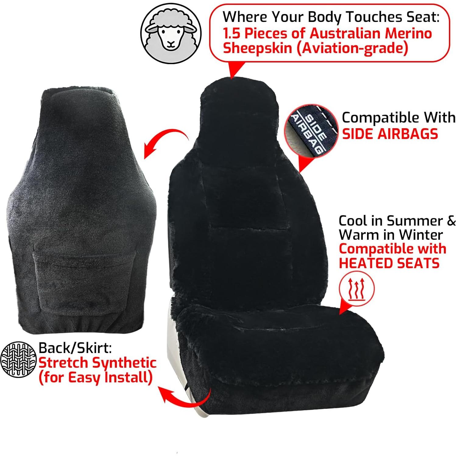 Funda de Asiento de Coche Aegis de Piel de Oveja Merino Negra