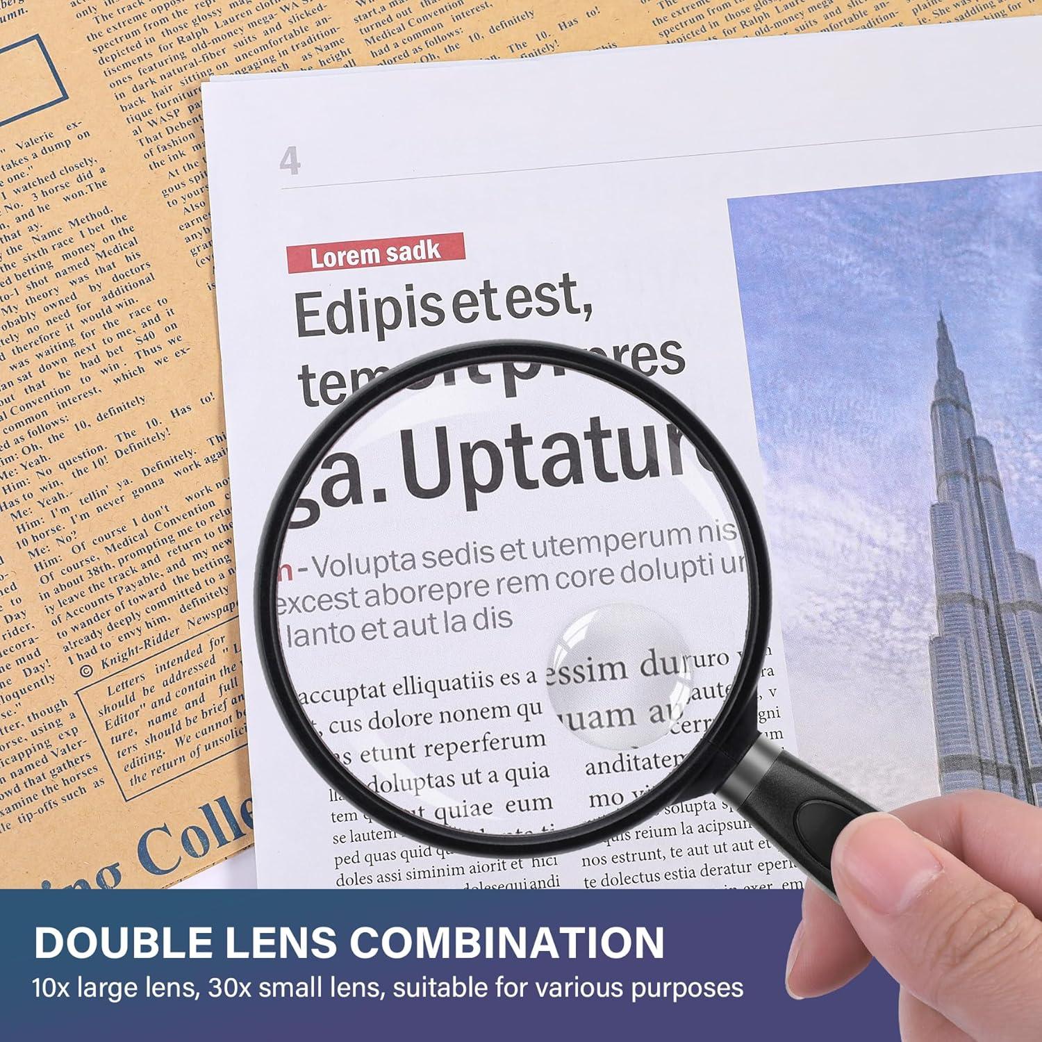 Lupa de Mano Feosky 10X 30X Lente Acrílica 75mm Negra