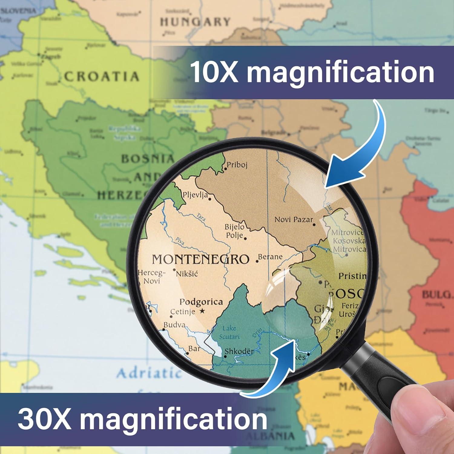 Lupa de Mano Feosky 10X 30X Lente Acrílica 75mm Negra