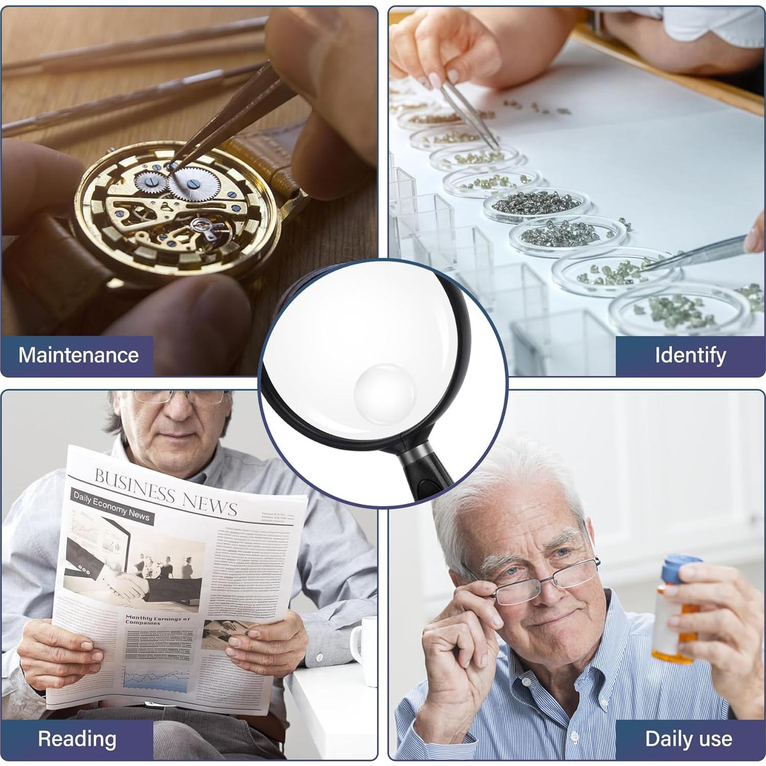 Lupa de Mano Feosky 10X 30X Lente Acrílica 75mm Negra