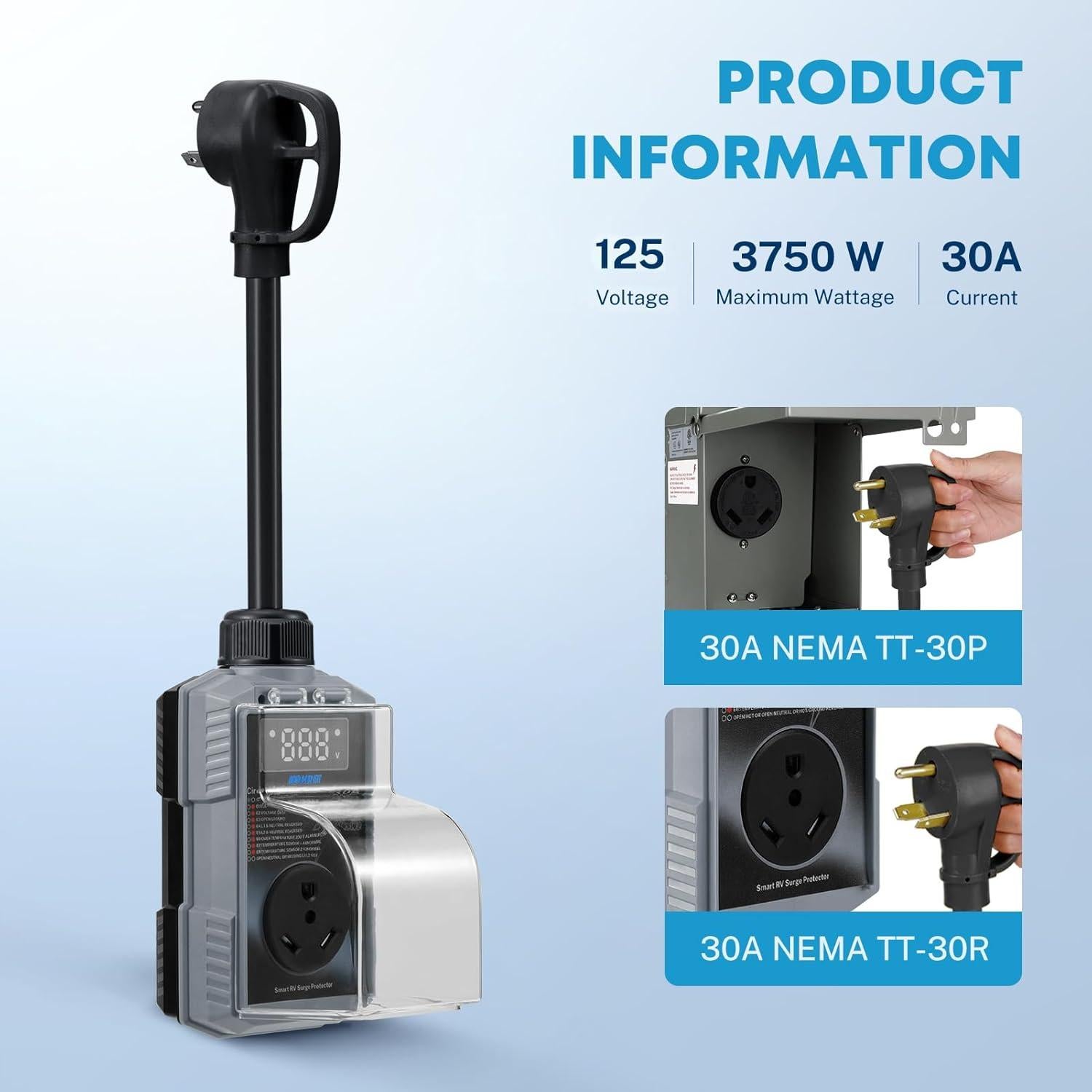 Protector de Sobretensión Kohree 30A 10000J con Pantalla LED