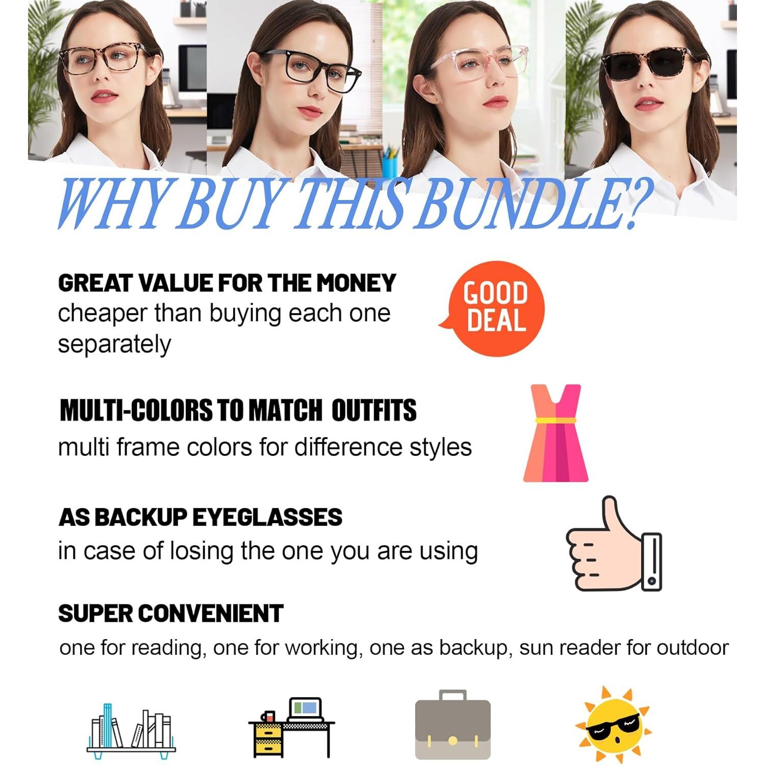 Gafas de Lectura con Bloqueo de Luz Azul WEMOOTANTS - 4 Pack