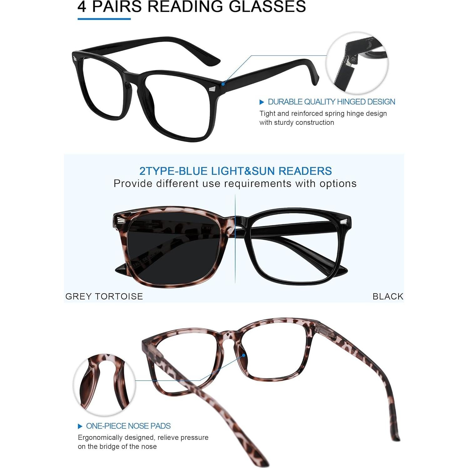 Gafas de Lectura con Bloqueo de Luz Azul WEMOOTANTS - 4 Pack