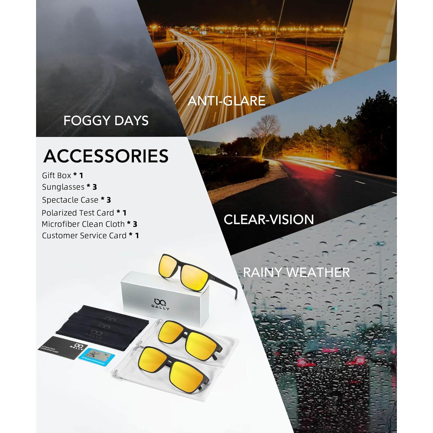 Gafas de sol QALLY para hombres con lentes nocturnos UV