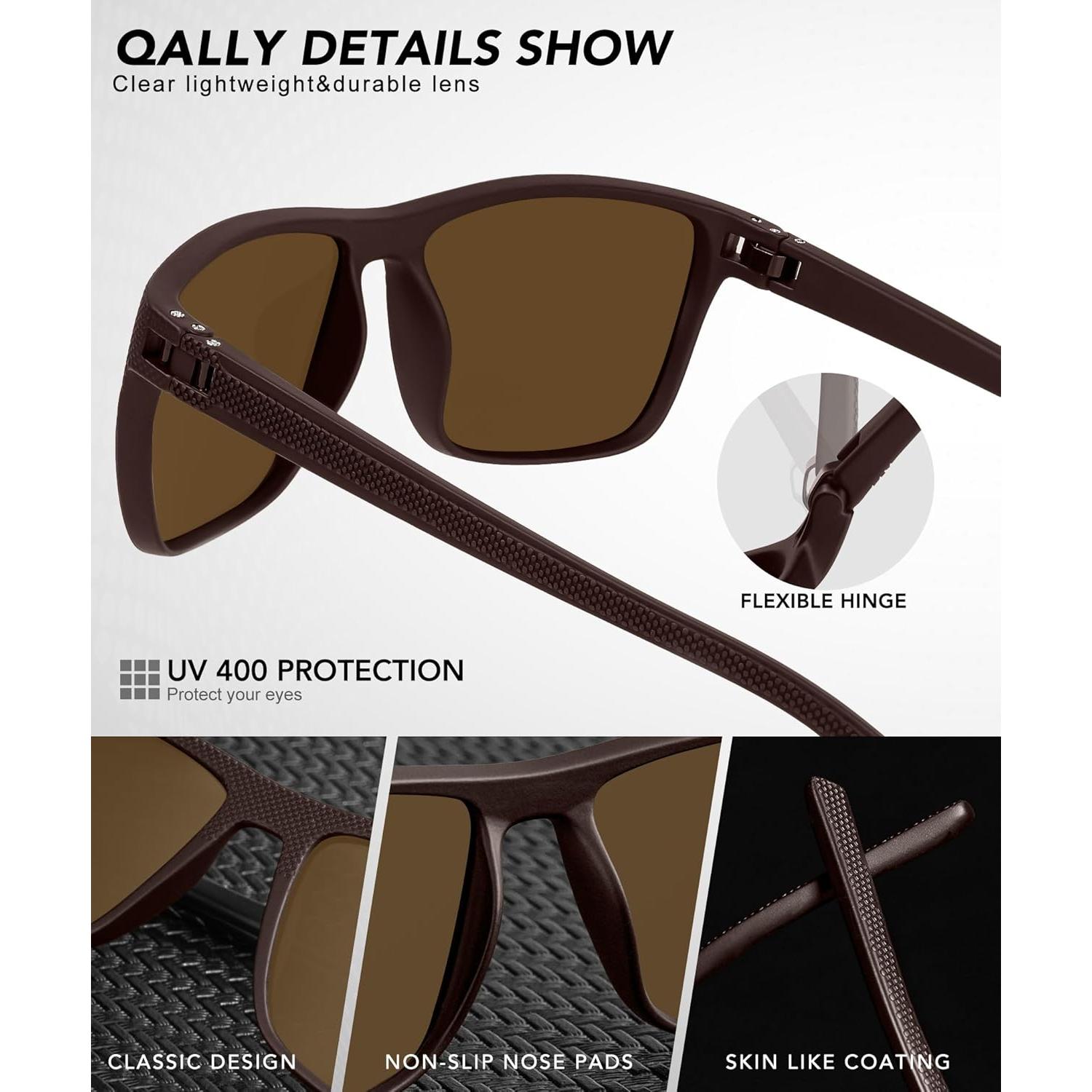 Gafas de sol QALLY polarizadas UV400 para hombres marrón