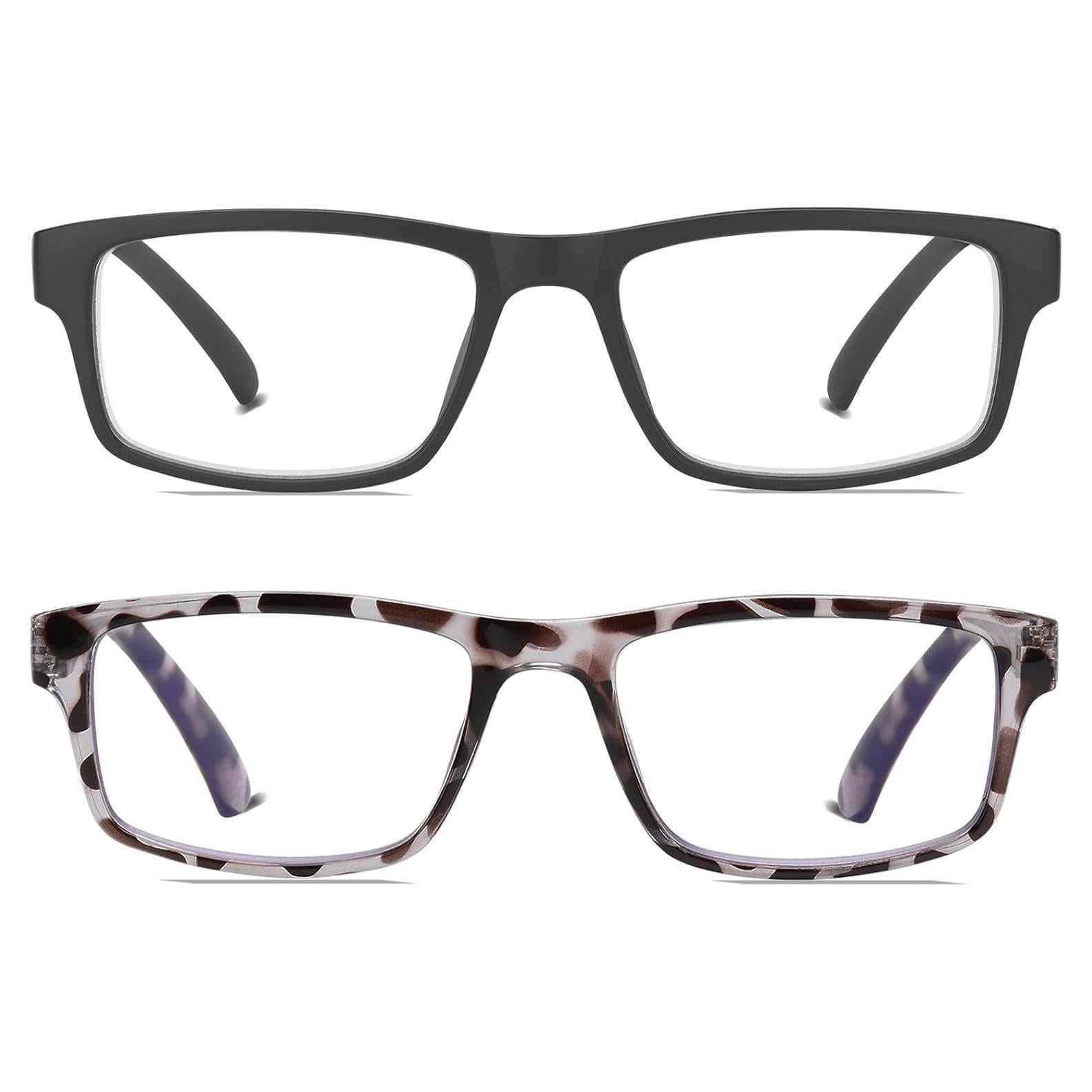 2 Pack Reading Glasses, Unbreakable Blue Light Blocking Reading Glasses,Filter UV Ray/Glare Computer Readers, Stylish Lightweight Spring Hinges Eyeglasses for Women Men(Black/Leopard,2.75)