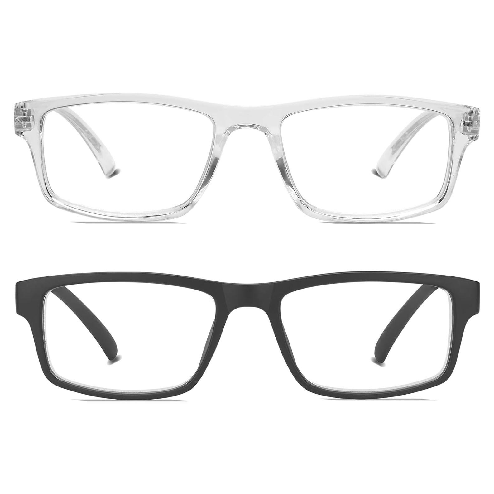 2 Pack Reading Glasses,Upgraded TR Blue Light Blocking Reading Glasses,Filter UV Ray/Glare Computer Readers, Stylish Lightweight Spring Hinges Eyeglasses for Women Men(Black/Transparent,1.0)
