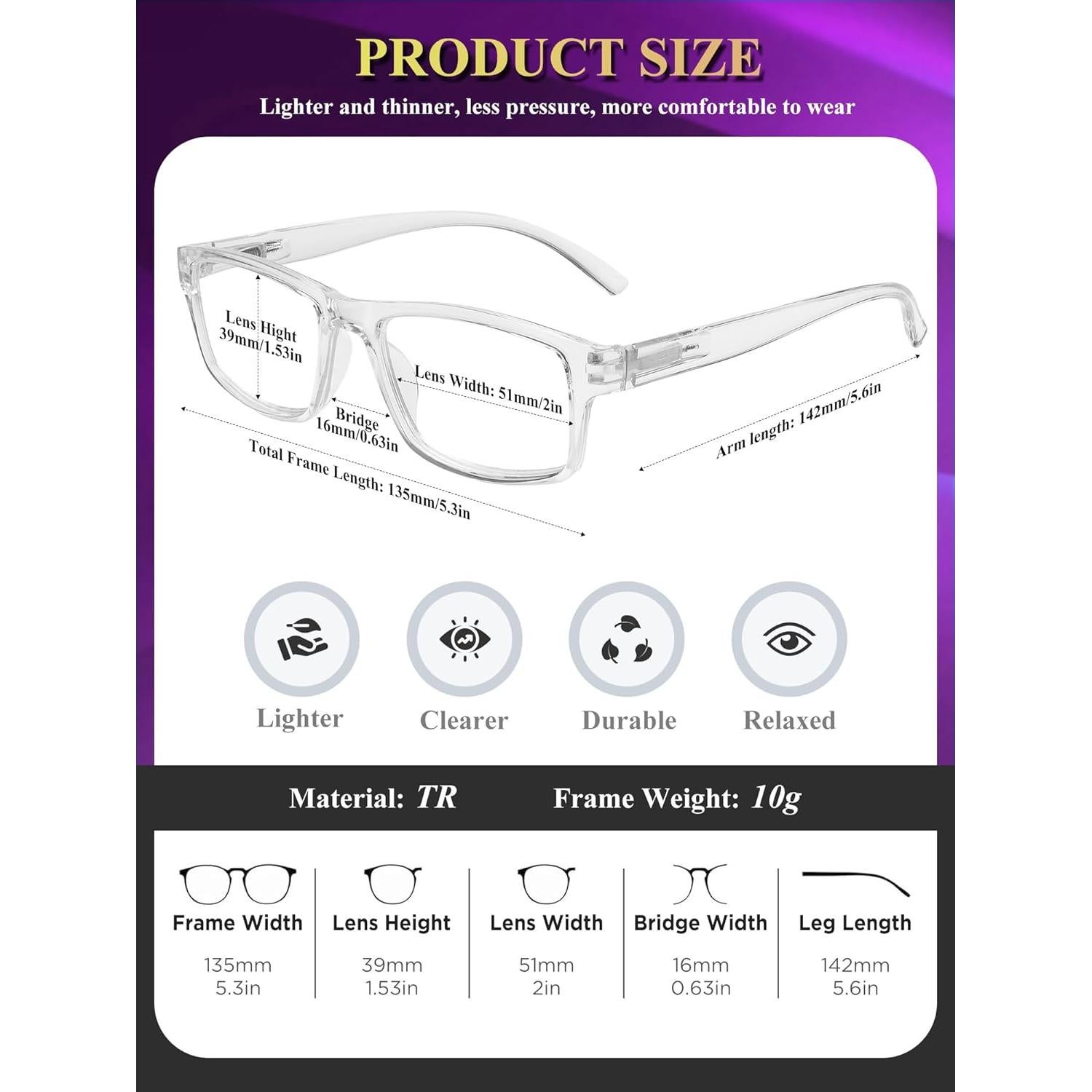 2 Pack Reading Glasses, Unbreakable Blue Light Blocking Reading Glasses,Filter UV Ray/Glare Computer Readers, Stylish Lightweight Spring Hinges Eyeglasses for Women Men(Black/Clear,1.25)