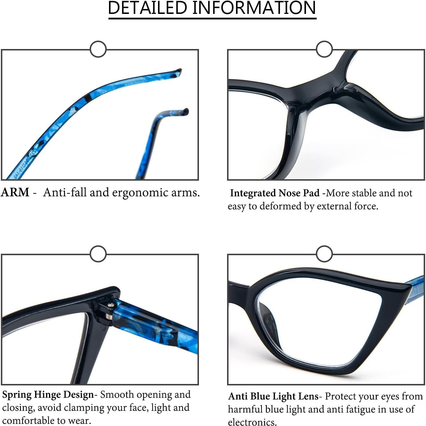 Gafas de Lectura Cat Eye DXYXYO 3 Paquetes Anti Luz Azul