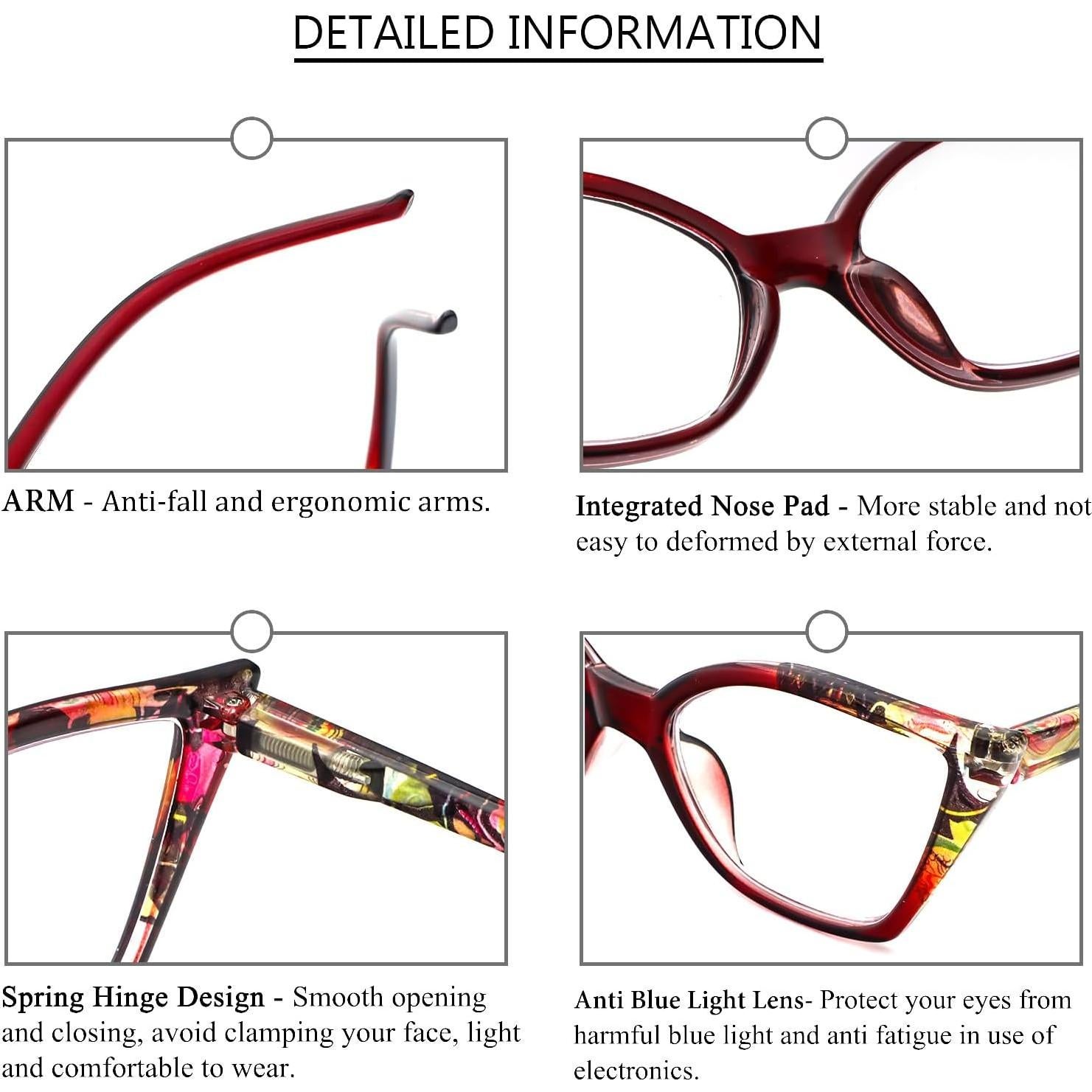 Gafas de lectura DXYXYO estilo ojo de gato 3 pares anti luz azul