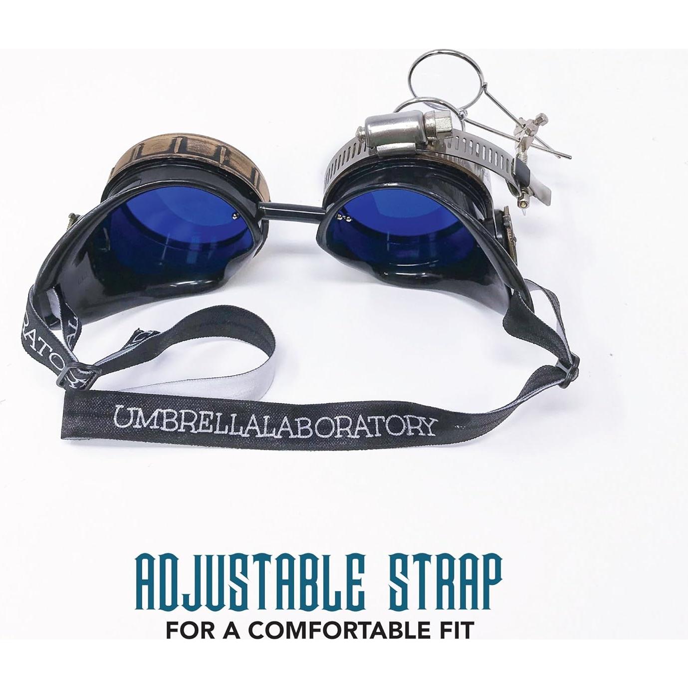 Gafas Steampunk UMBRELLALABORATORY con Lentes Azules y Lupa