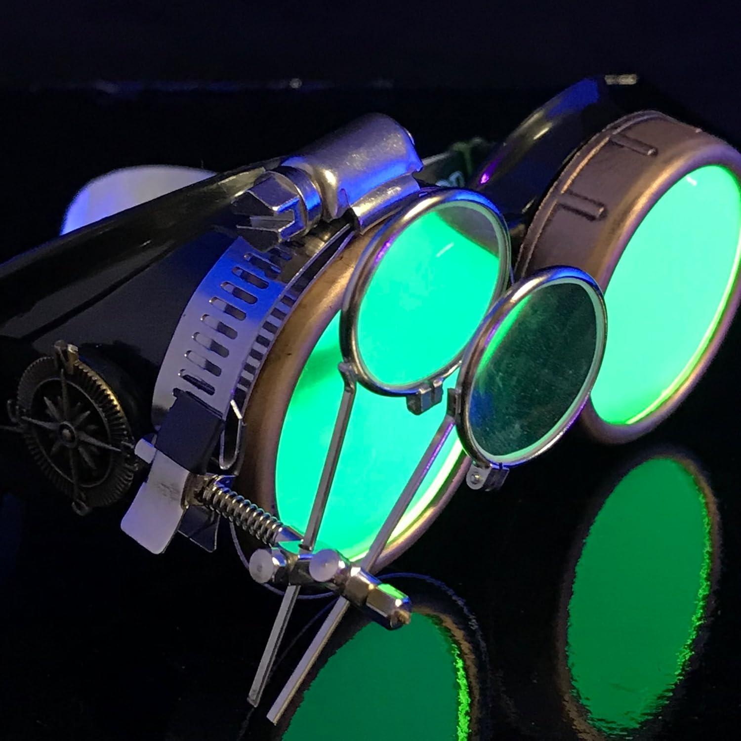 Gafas Steampunk UMBRELLALABORATORY con Lentes Verdes y Lupa