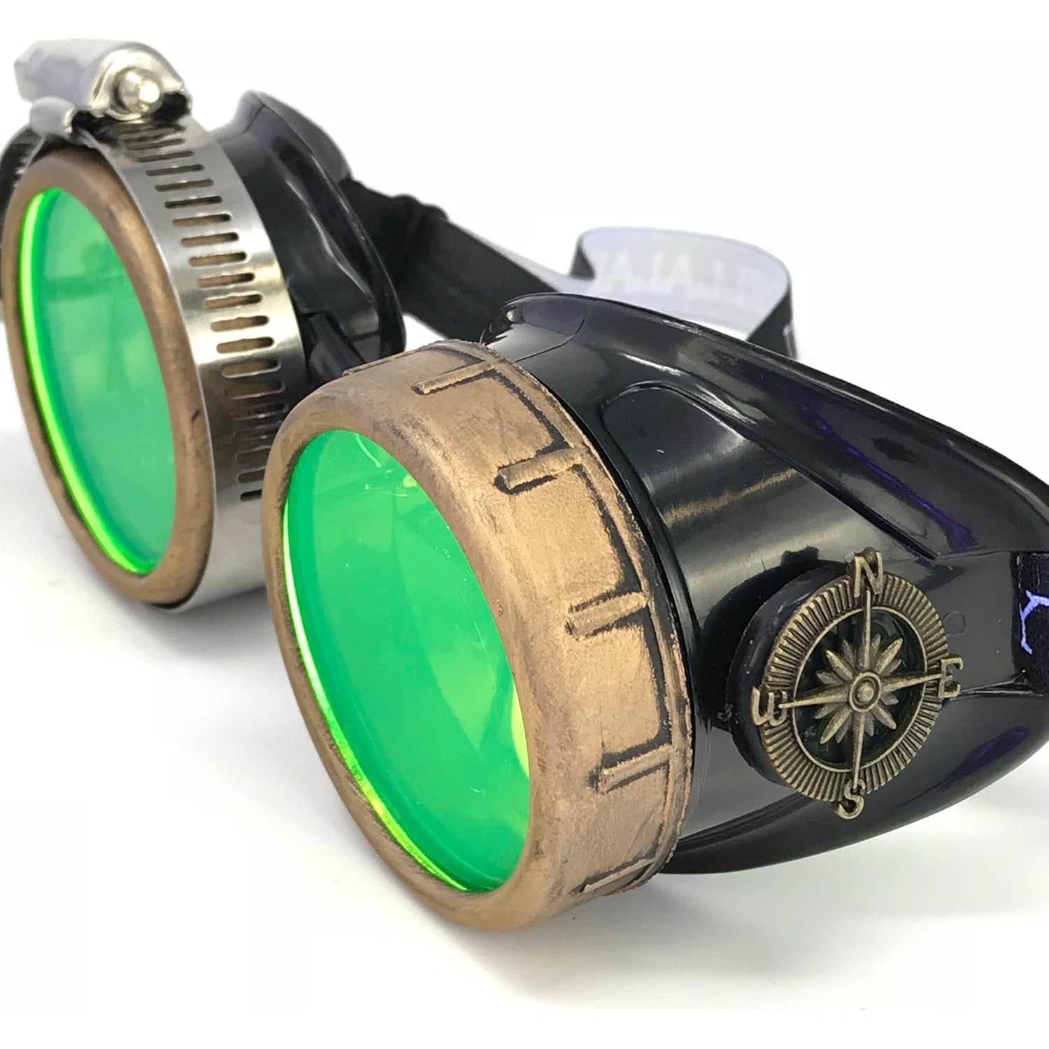 Gafas Steampunk UMBRELLALABORATORY con Lentes Verdes y Lupa