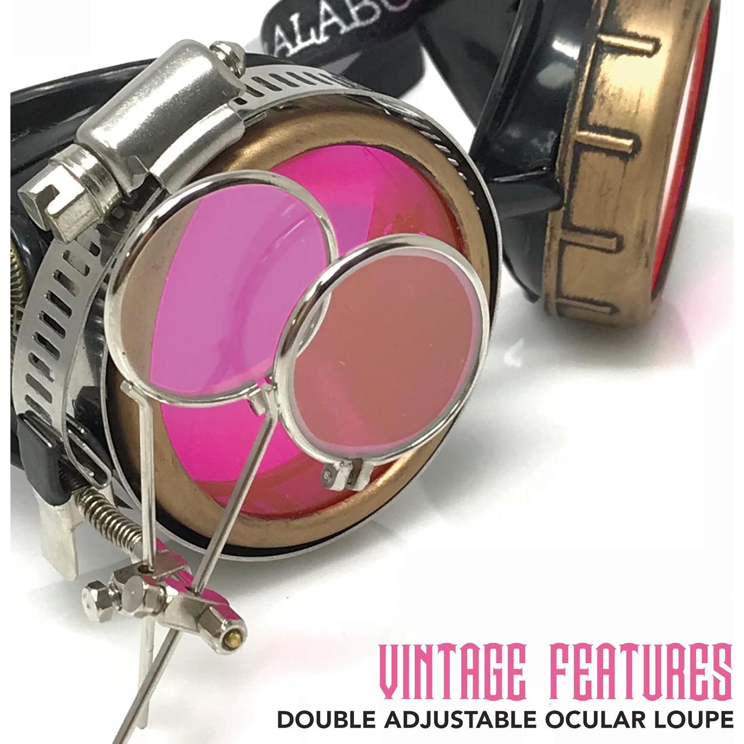 Gafas Steampunk Victoriano con Lentes de Lupa Rosa