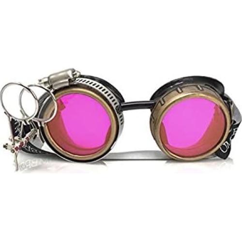 Gafas Steampunk Victoriano con Lentes de Lupa Rosa