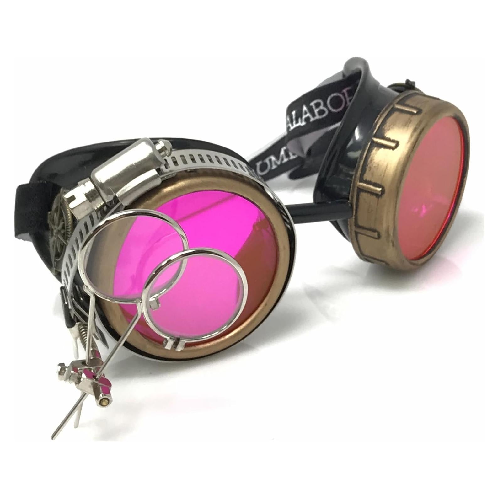 Gafas Steampunk UMBRELLALABORATORY Rosa Neón con Lupa