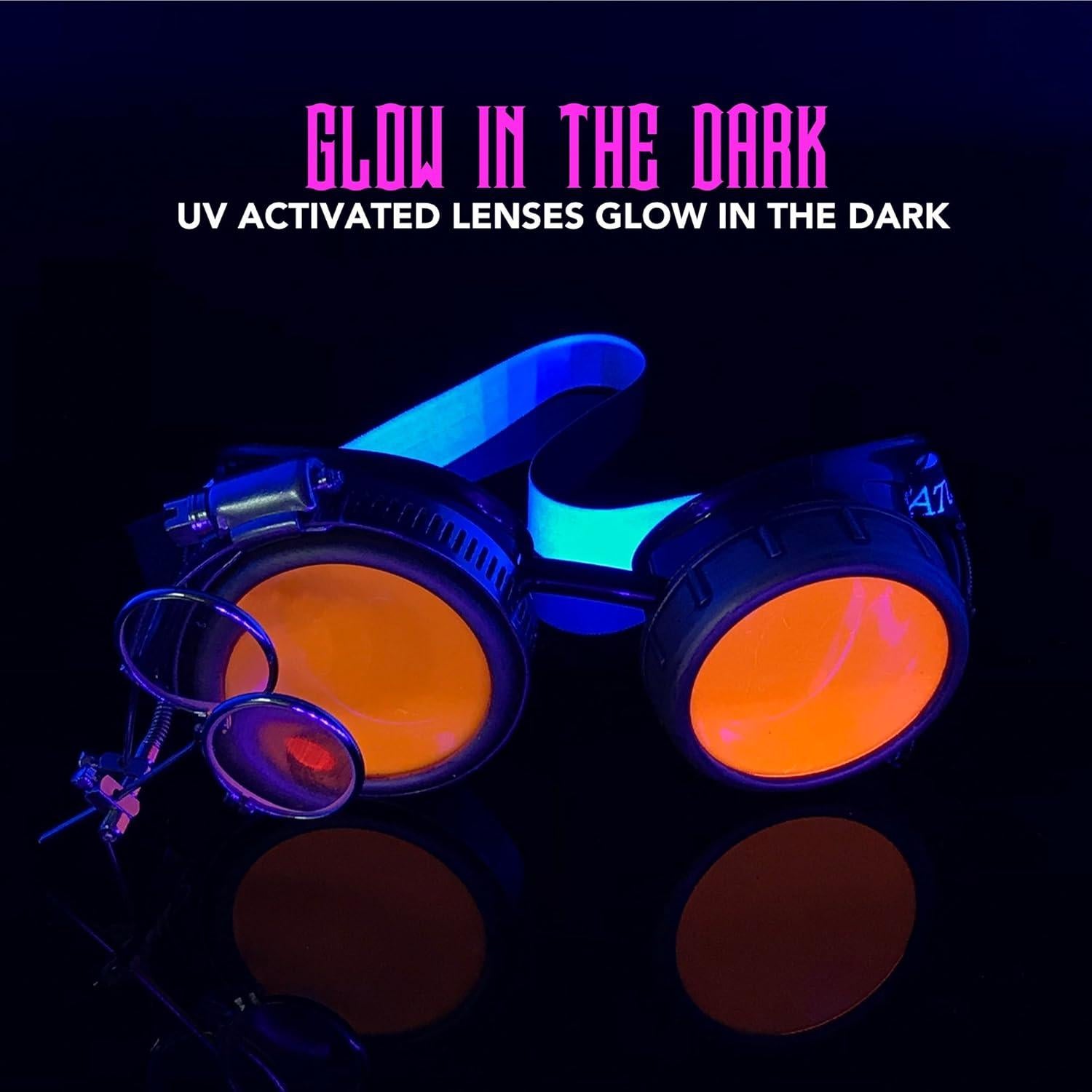 Gafas Steampunk UMBRELLALABORATORY Rosa Neón con Lupa