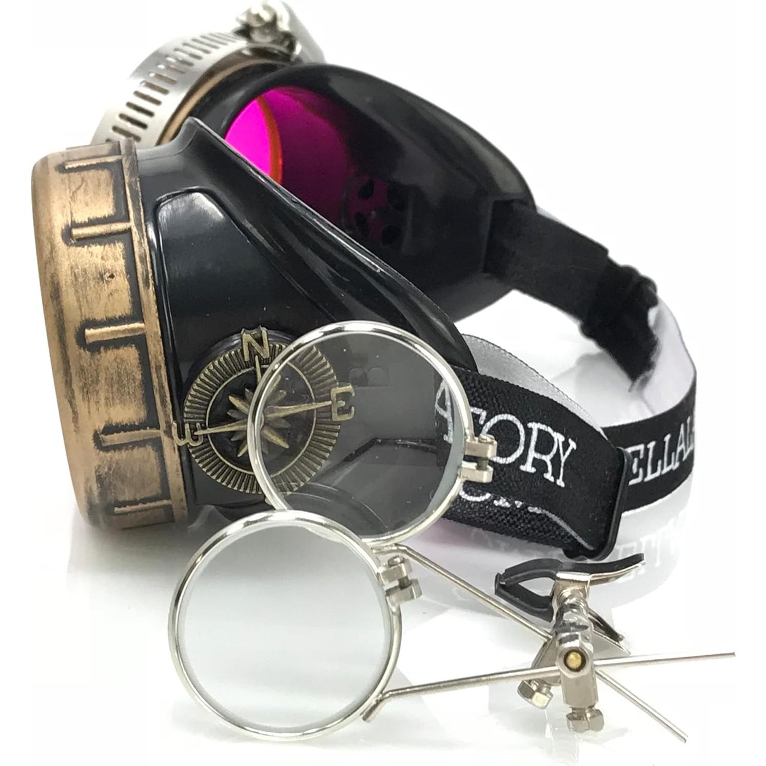 Gafas Steampunk UMBRELLALABORATORY Rosa Neón con Lupa