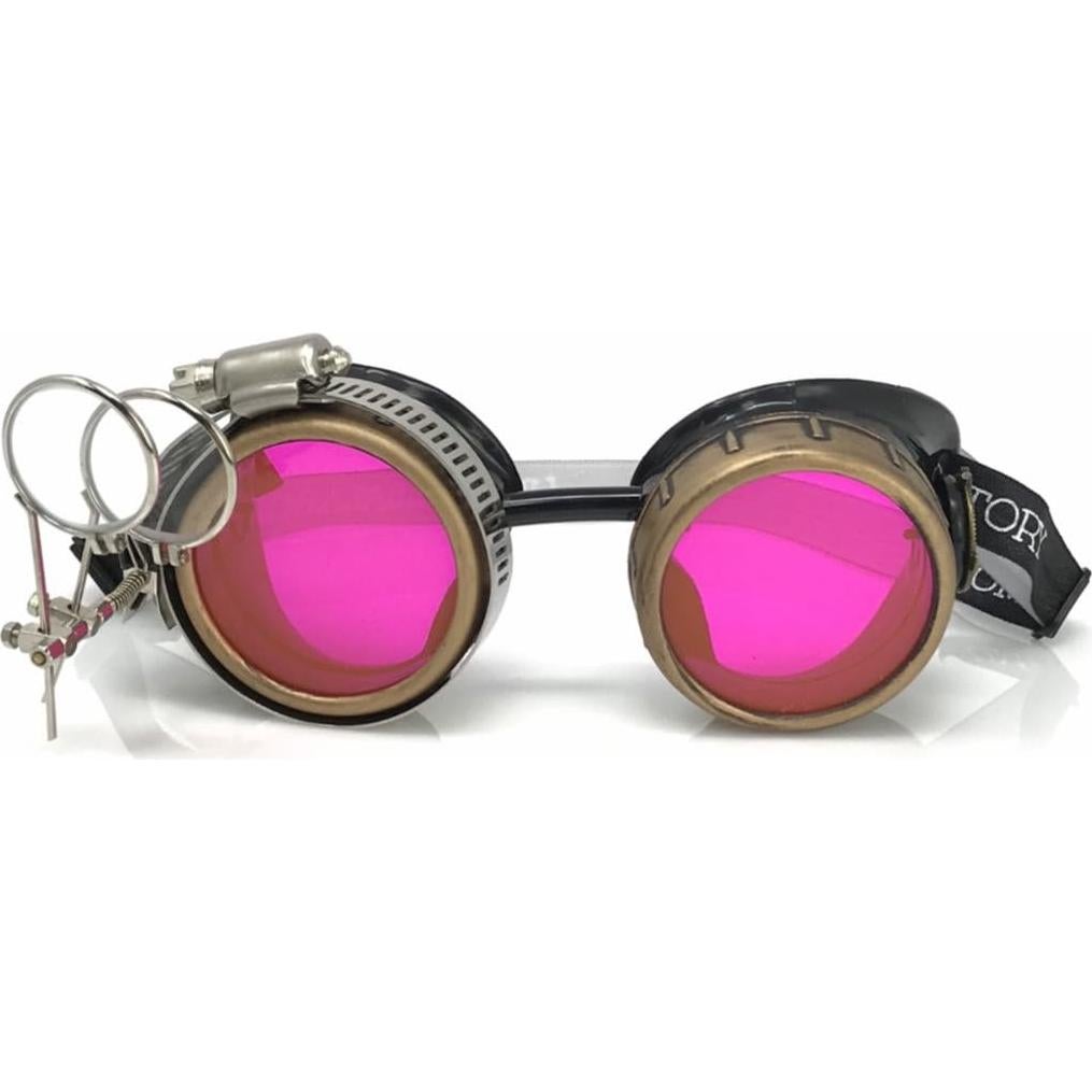 Gafas Steampunk UMBRELLALABORATORY Rosa Neón con Lupa