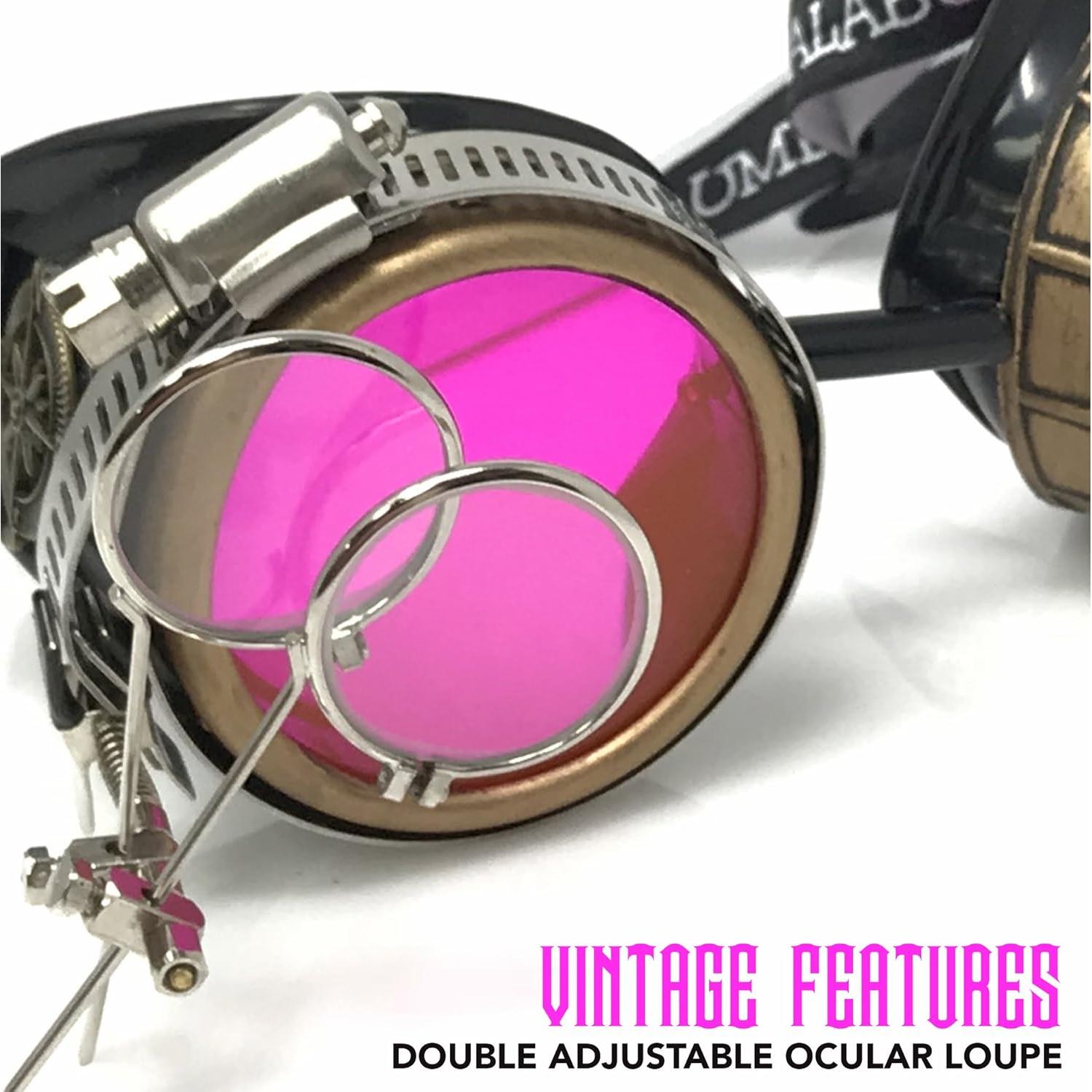 Gafas Steampunk UMBRELLALABORATORY Rosa Neón con Lupa