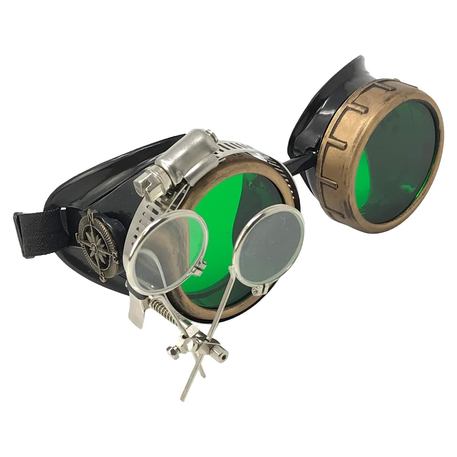 Gafas Steampunk UMBRELLALABORATORY con Lentes Verdes y Lupa