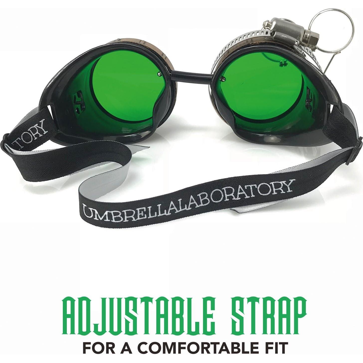 Gafas Steampunk UMBRELLALABORATORY con Lentes Verdes y Lupa