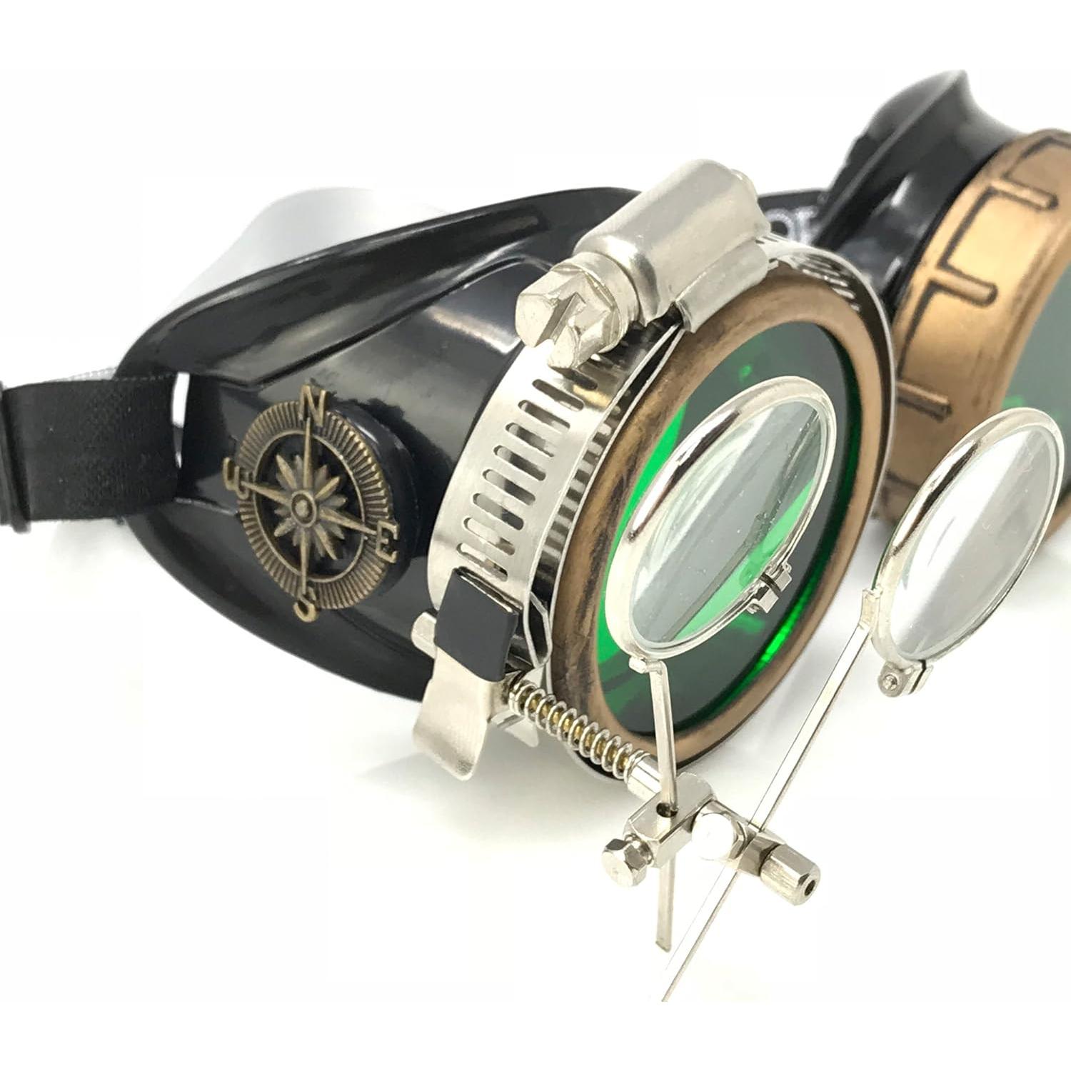 Gafas Steampunk UMBRELLALABORATORY con Lentes Verdes y Lupa