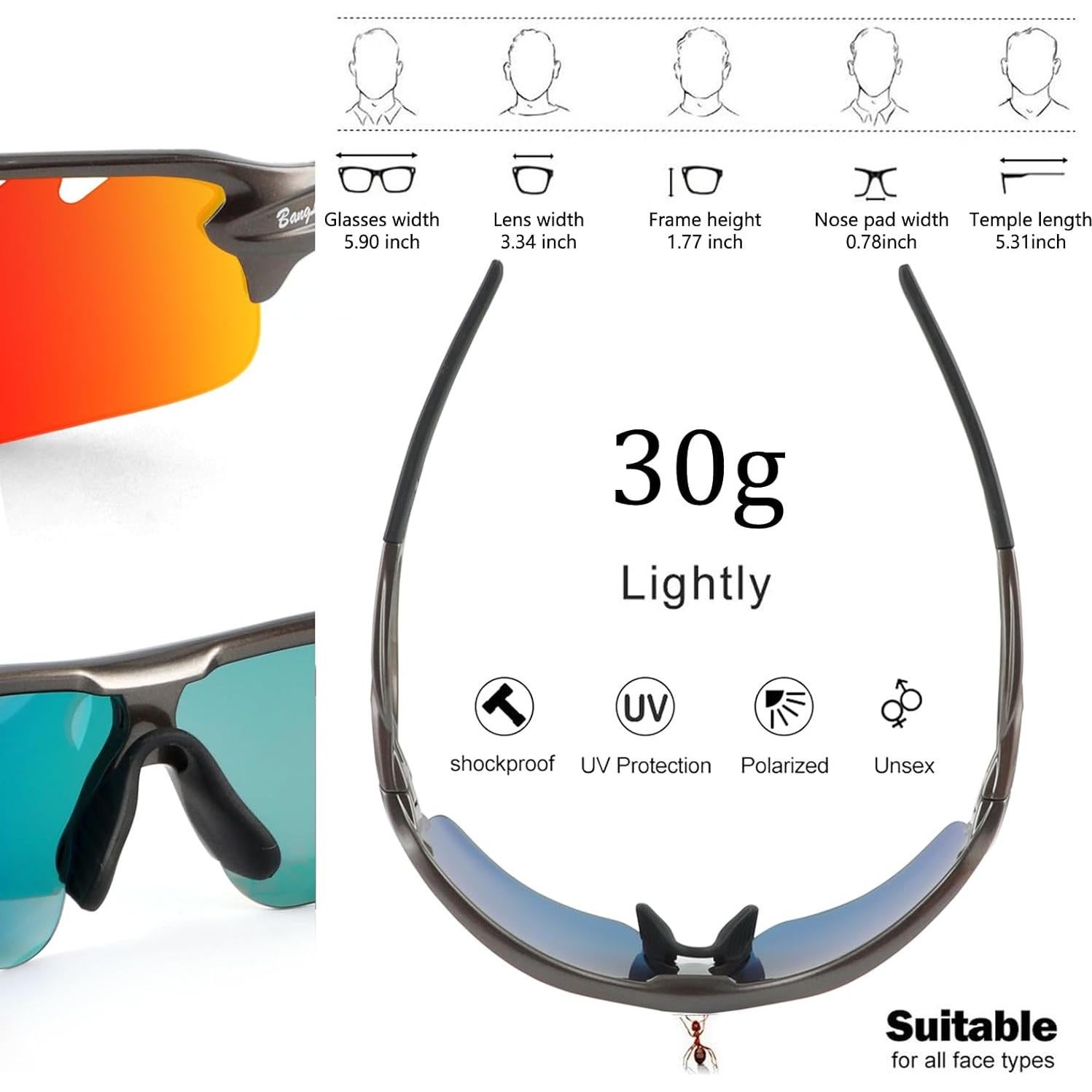 Gafas de sol deportivas BangLong con 5 lentes UV400