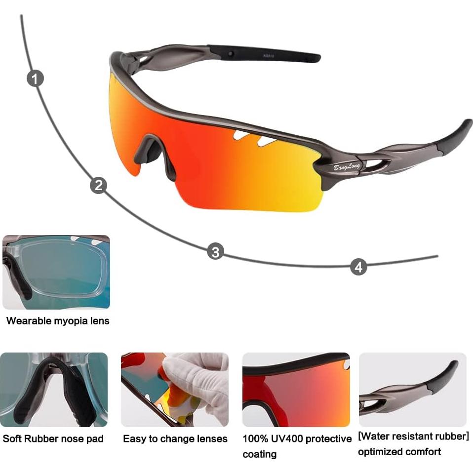 Gafas de sol deportivas BangLong con 5 lentes UV400