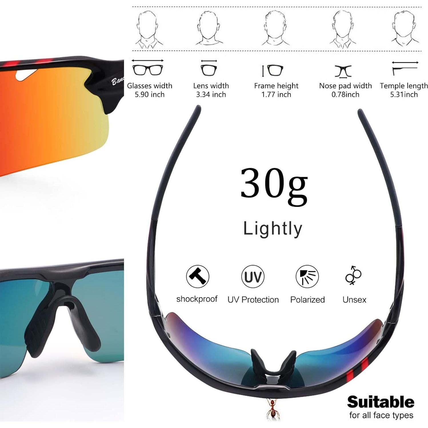 Gafas de sol deportivas BangLong con 5 lentes UV400