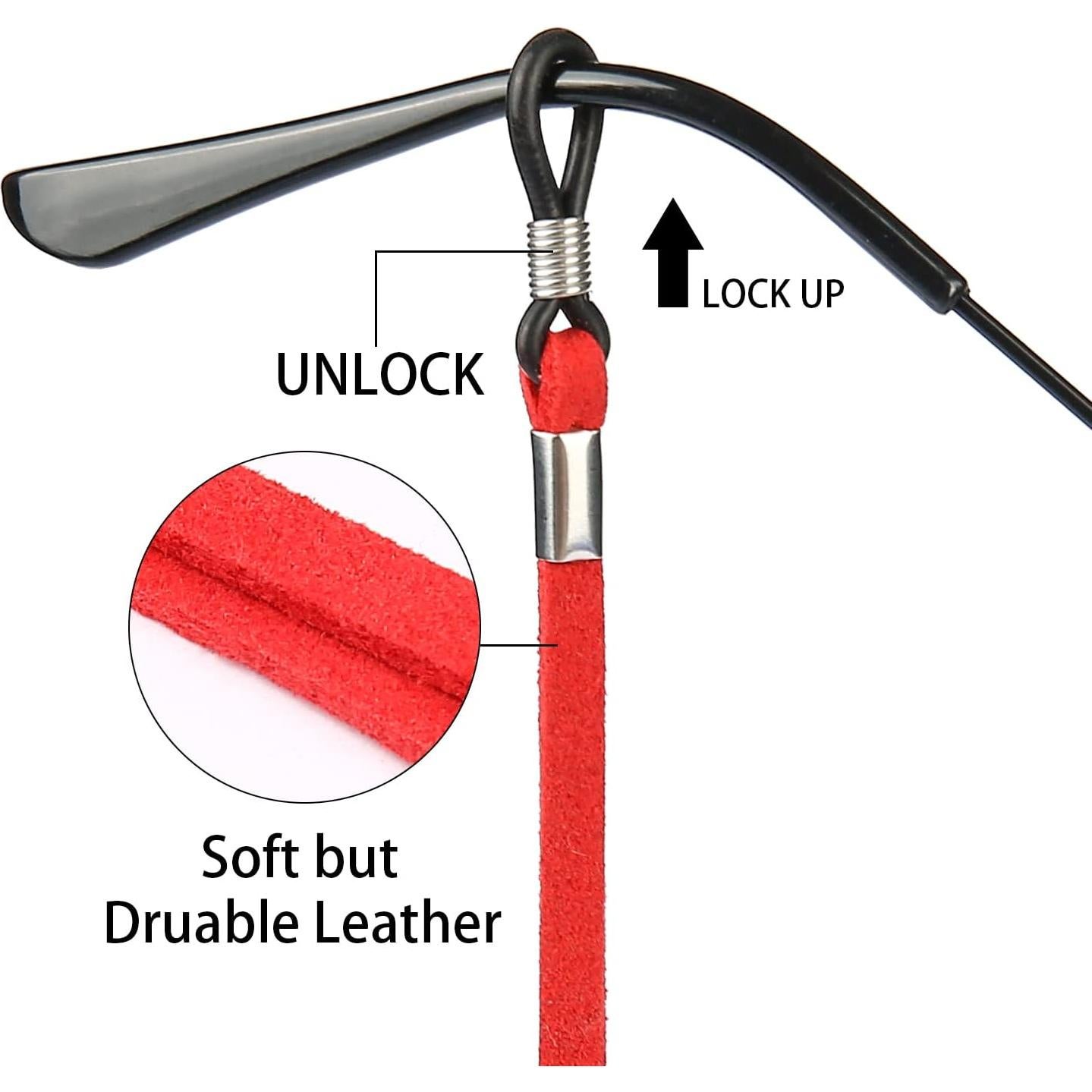 Cadenas para Gafas QINGZHE 6 Piezas Ajustables de Cuero