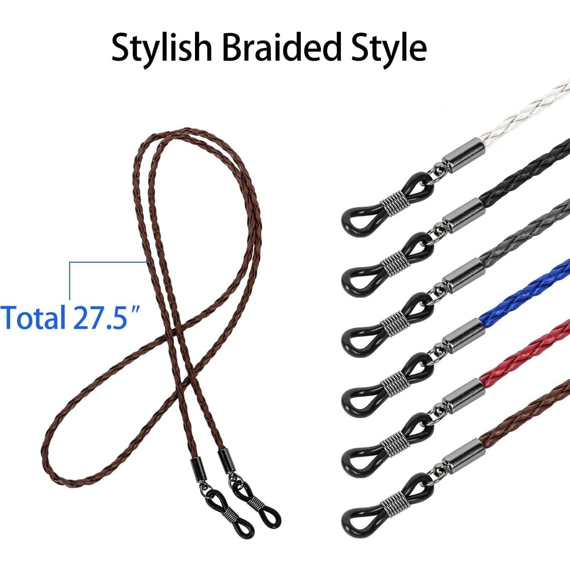 Cadenas para Gafas QINGZHE 6 Pcs Ajustables de Cuero