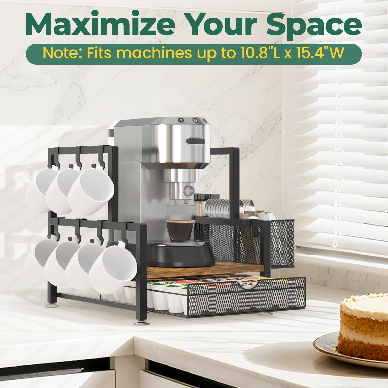 Organizador de Café EsLuker.ly con Cajón y Ganchos para Tazas