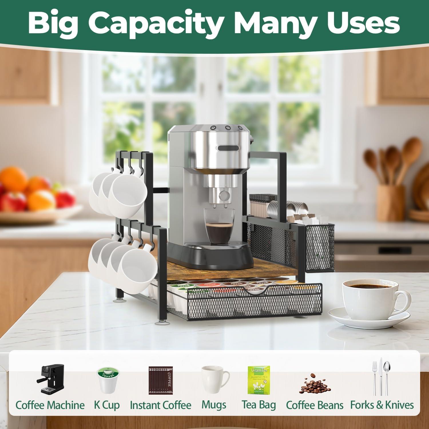 Organizador de Café EsLuker.ly con Cajón y Ganchos para Tazas