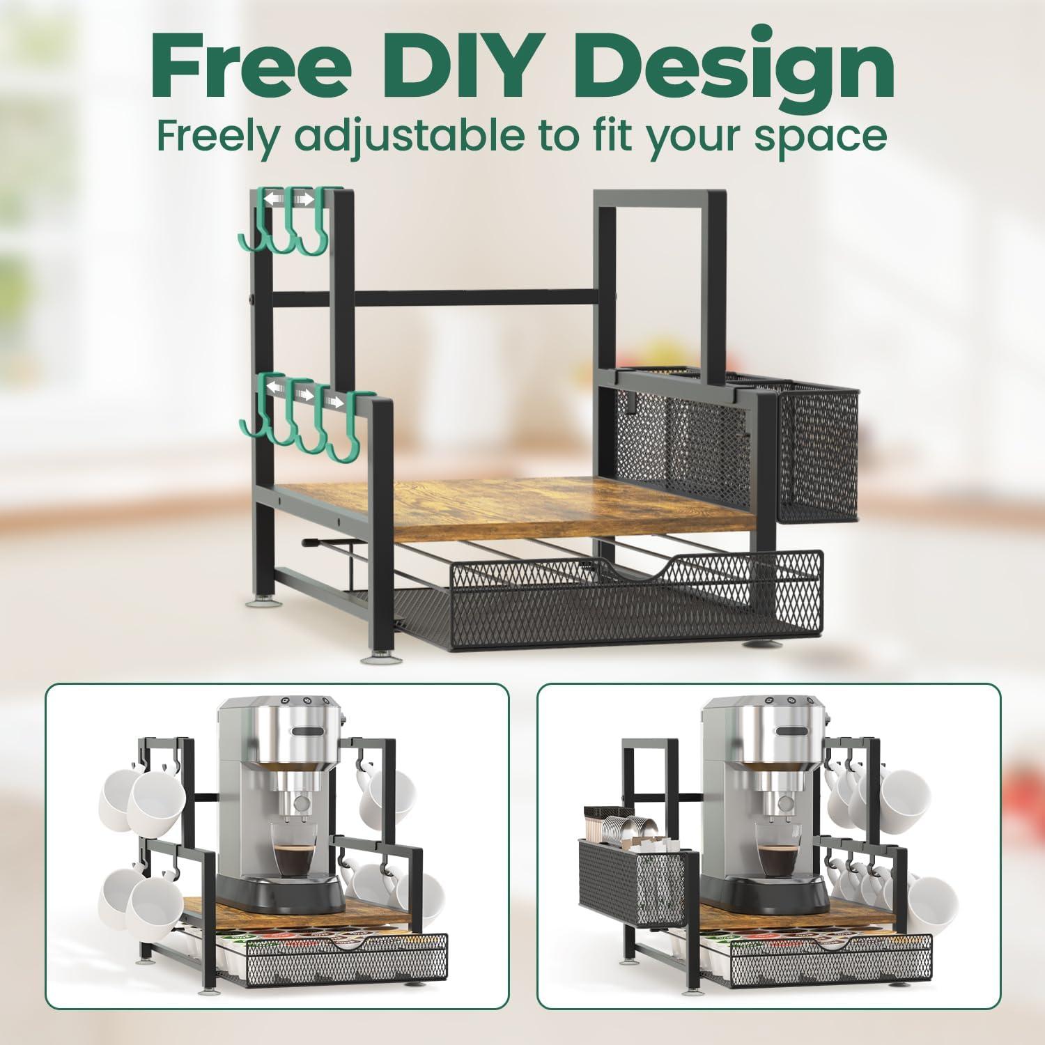 Organizador de Café EsLuker.ly con Cajón y Ganchos para Tazas