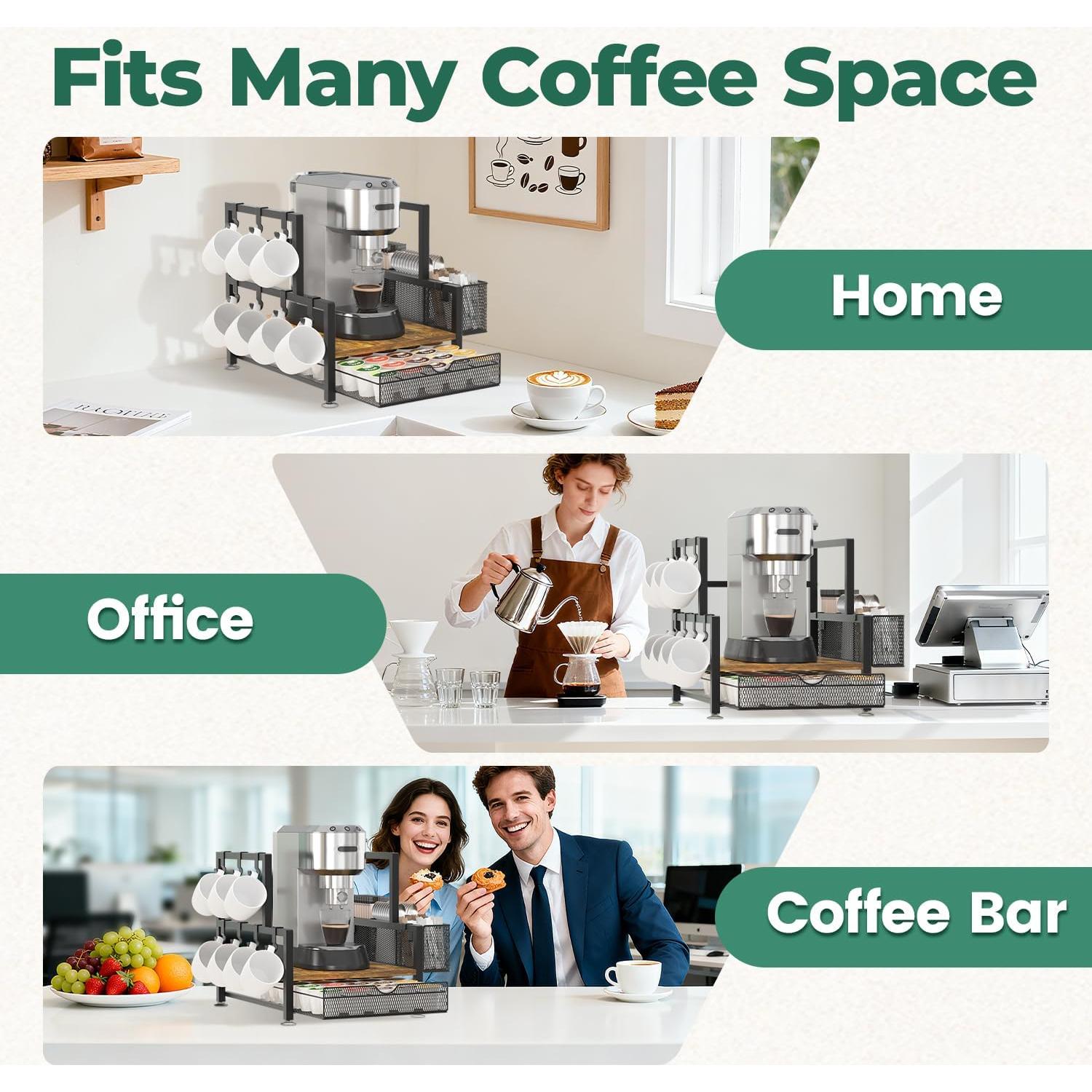 Organizador de Café EsLuker.ly con Cajón y Ganchos para Tazas