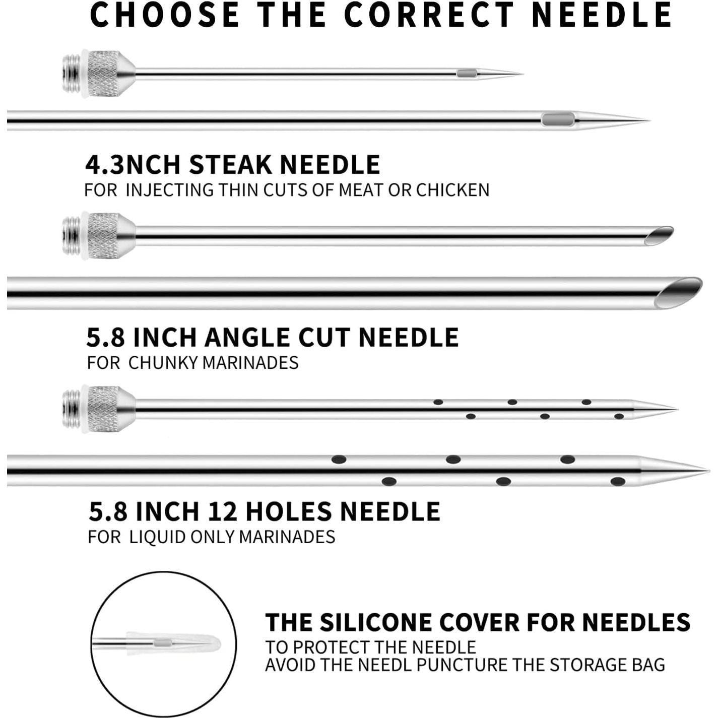 Inyector de Carne JY COOKMENT 2 oz con 3 Agujas de Acero Inoxidable