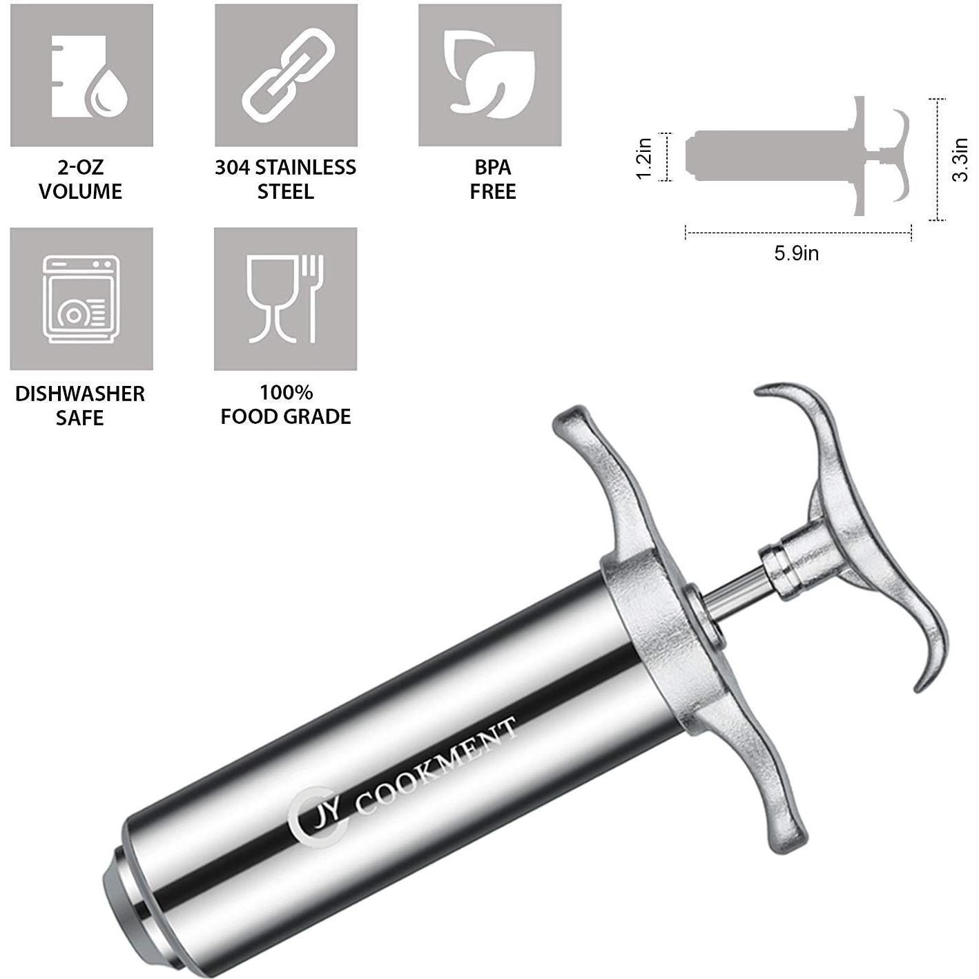 Inyector de Carne JY COOKMENT 2 oz con 3 Agujas de Acero Inoxidable