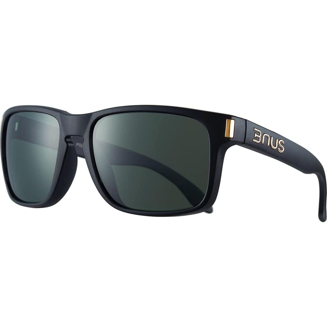 Gafas de Sol BNUS B7066 Negro Mate Verde Polarizado