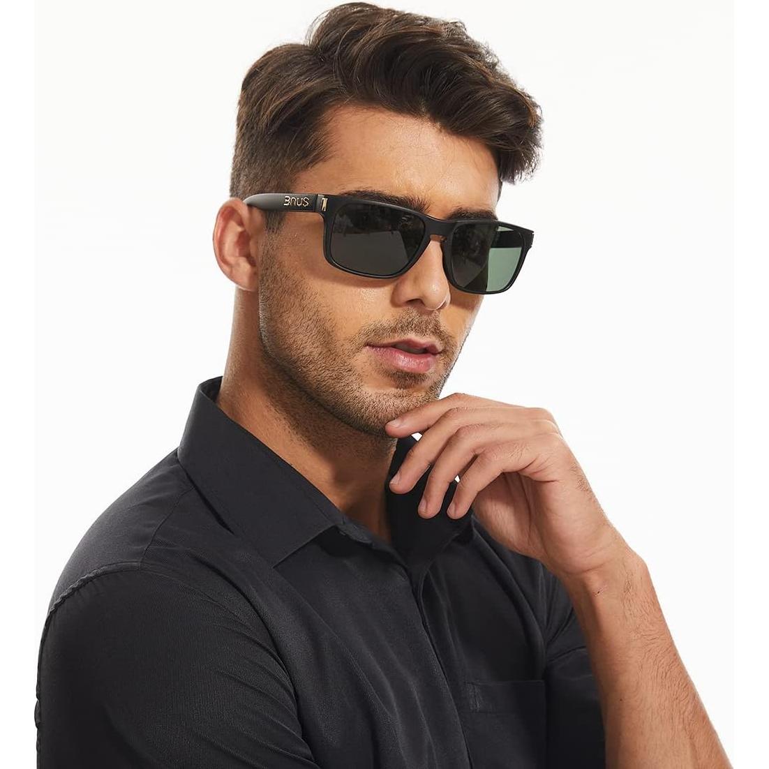 Gafas de Sol BNUS B7066 Negro Mate Verde Polarizado